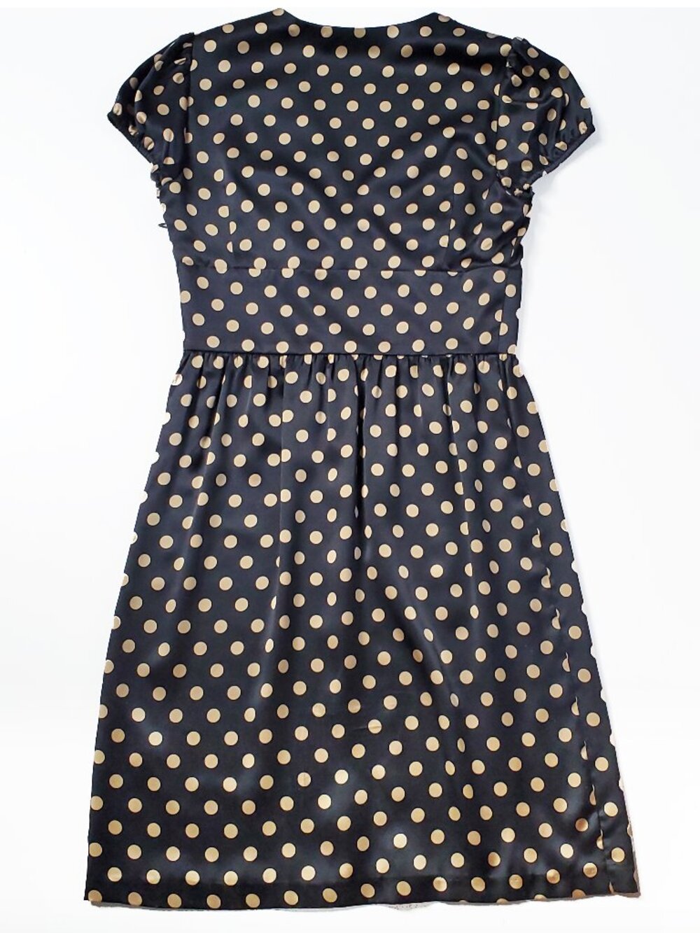 Betsey Johnson Silk Polka Dot Cap Sleeve Dress Black Tan Size 8 - Picture 2 of 5